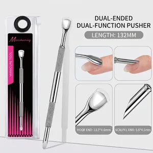 Detailed dimensions of dual-ended stainless steel cuticle pusher and horseshoe nail tool