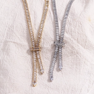 Lustrous V-shaped tie necklaces in gold and silver with full zircon stones for women