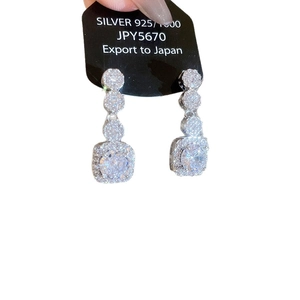 Sparkling 925 silver square zircon drop earrings with pave stones in a luxury style