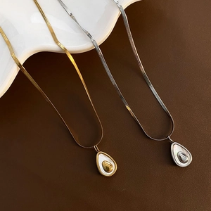 French Style Stainless Steel Avocado Pendant Necklace Gold Silver Minimalist Snake Chain Artificial Pearl Inlaid Jewelry For Women