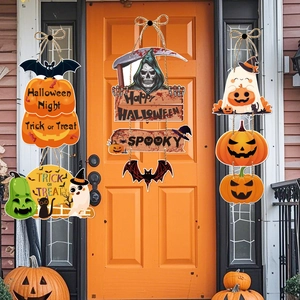 Halloween Party Decoration Paper Cardstock Pumpkin Ghost Bat Hanging Banner Door Hanger Haunted House Festive Supplies