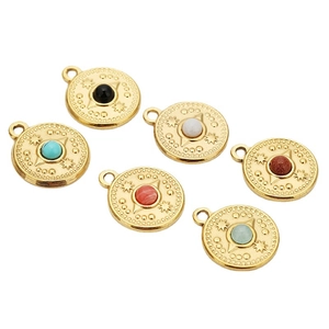 Bohemian 18K gold plated stainless steel compass pendants with colorful gemstones