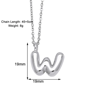 Silver letter W balloon pendant necklace with 45+5cm chain length and 19mm size details