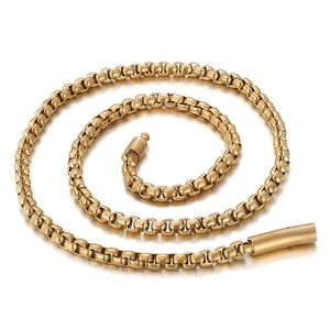 6mm square box chain necklace in 18k gold plated stainless steel with a matte finish