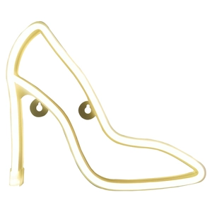 Creative high heel neon sign with warm yellow LED glow for wall decor and festive lighting