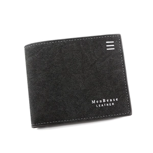 Men's minimalist black matte leather bifold wallet with refined business branding
