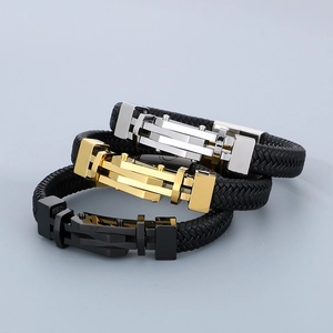 Bracciale in pelle intrecciata da uomo con chiusure magnetiche in acciaio inox multicolore