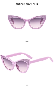 Kids purple cat-eye sunglasses with glitter frame and gradient lenses front and side view