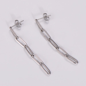 Minimalist silver paperclip chain earrings in high-polished stainless steel for women