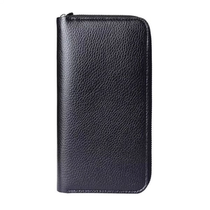 Portefeuille long noir pour homme avec fermeture éclair et texture grainée élégante