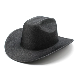 Classic black western cowboy hat with subtle metallic shimmer and a wide brim silhouette
