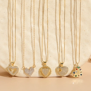 Heart Pendant Necklace With Copper Zircon 14K Gold Plated INS Style Elegant Lightweight Jewelry Gift For Women Girls