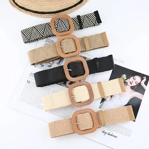 Bohemian braided belts collection with square buckles on a minimalist background