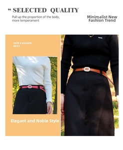 Detailed view of fashion slim leather belts for women with crystal oval pin buckles