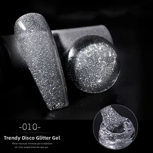 Macro detail of silver glitter nail gel showing high density sparkles on nail tips