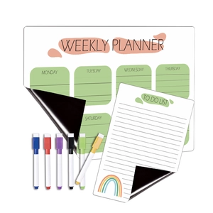 Magnetic weekly planner and to-do list set with six colorful erasable whiteboard markers