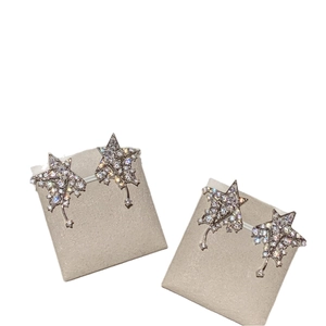 Sparkling star zircon stud earrings in silver minimalist style with crystal pavé finish