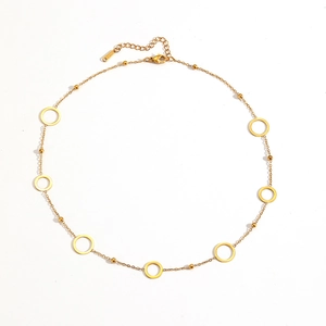 Minimalist gold-plated stainless steel necklace with hollow rings and solid beads