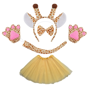 Complete giraffe costume set for kids including headband, bowtie, tail, gloves, and tutu