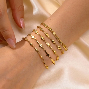 Stainless Steel Bracelet 18K Gold Plated Star Heart Cross Charm Minimalist Fashion Jewelry For Women