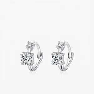 Boucles D'oreilles Créoles En Argent Sterling 925 Pour Femmes Oxydes De Zirconium Ronds Brillants Bijoux Minimalistes Huggie