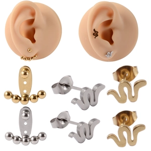 Boucles d'Oreilles Clous en Acier Inoxydable Forme de Serpent Minimaliste Couleur Or Acier Perle Ronde Bijoux Pour Hommes Femmes