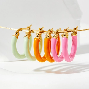 Stainless Steel Enamel Hoop Earrings Colorful Macaron Pastel Round Hinged Ear Jewelry For Women Cute Hip Hop Style