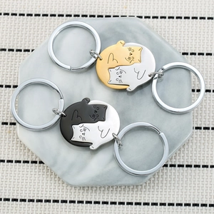 Porte-Clés Chat Câlin Acier Inoxydable Yin Yang Épissage Puzzle Pendentif Pour Couples Meilleurs Amis Sac Mignon Cadeau