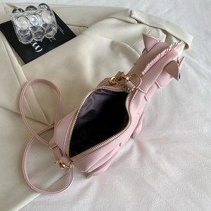 Pink unicorn shaped PU leather crossbody bag with gold zipper and adjustable shoulder strap