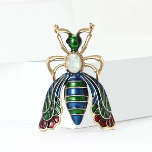 Exquisite gold-plated honeybee brooch with colorful enamel wings and cat-eye stone