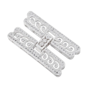 Silver H-shaped 18K gold plated clasp connector with cubic zirconia for jewelry making