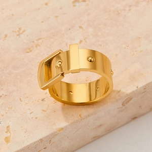 Belt Buckle Ring Stainless Steel Polished Vacuum Plating Punk Style Trendy Finger Jewelry For Women Men Couples
