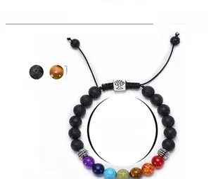 Bracciale chakra in pietra lavica con perle da 8mm e ciondolo albero della vita