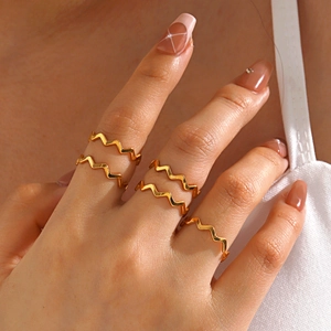 Wavy Line Open Ring 18K Gold Plated Stainless Steel Adjustable Geometric Minimalist Fashion Jewelry For Women