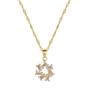 Titanium steel necklace with gold snowflake pendant featuring rectangular zirconia crystals