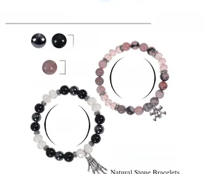 Detailed size specifications for skull bracelets with natural stone beads and metal charms
