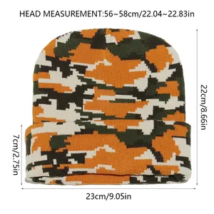 Size chart showing height 22cm and width 23cm for the camouflage knitted beanie hat