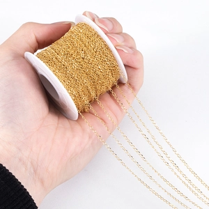 Gold-plated stainless steel thin link chain on a spool for DIY jewelry making and crafts
