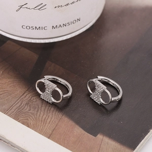 Silver bow knot hoop earrings with micro-set zircons and French vintage style design