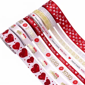 Valentine's Day Heart Lip Print Decorative Ribbon Polyester Satin For Gift Wrapping DIY Craft Wedding Party Decor