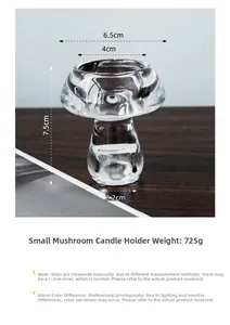 Detaillierte Maße des Pilz-Kerzenhalters aus Glas mit Angaben zu Größe und Gewicht
