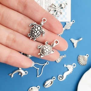 Antique silver sea turtle and starfish ocean animal alloy pendants for DIY jewelry