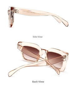 Detail view of model 42130 square sunglasses in translucent amber acetate frame
