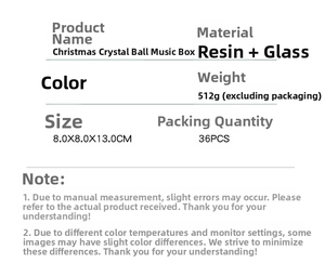 Specifications of red Christmas crystal ball music box made of resin and glass