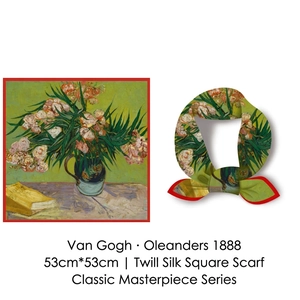 Van Gogh Oleanders painting style floral silk square scarf for women 53x53cm