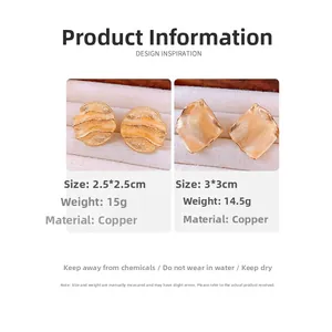 Size chart for 18k gold plated textured metal earrings in round and square shapes
