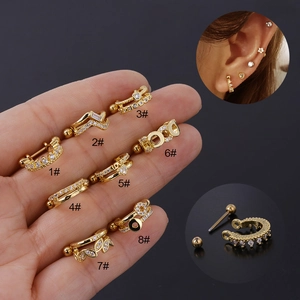Boucle Oreille Piercing Helix En Cuivre Incrusté Zircone Avec Tige En Acier Inoxydable Fermoir Boule Tragus Bijoux