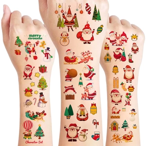 Christmas Temporary Tattoo Stickers For Kids Waterproof Cartoon Santa Reindeer Snowman Pattern Holiday Party Favor Gifts