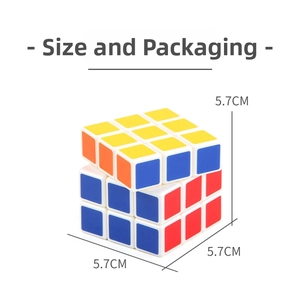 Close-up of a 5.7cm 3x3 magic cube showing smooth rotating structure and dimensions