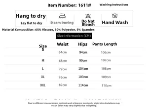 Size chart and washing guide for high-waisted elastic maternity leisure pants